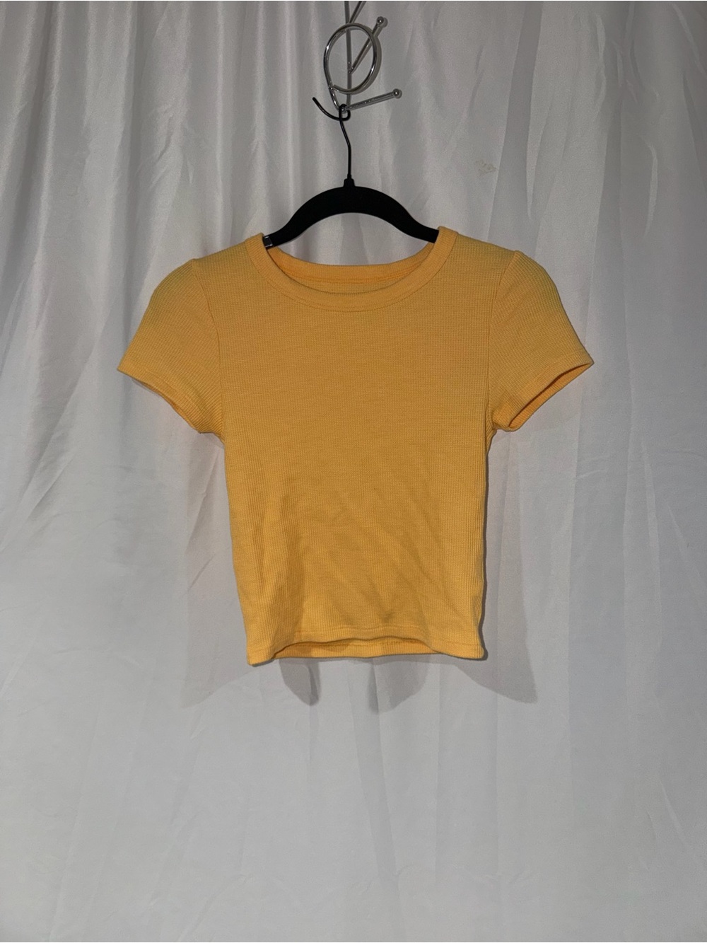 American Eagle Shirt Classic Waffle Knit Short Sleeve Crop Top Yellow Baby Tee S